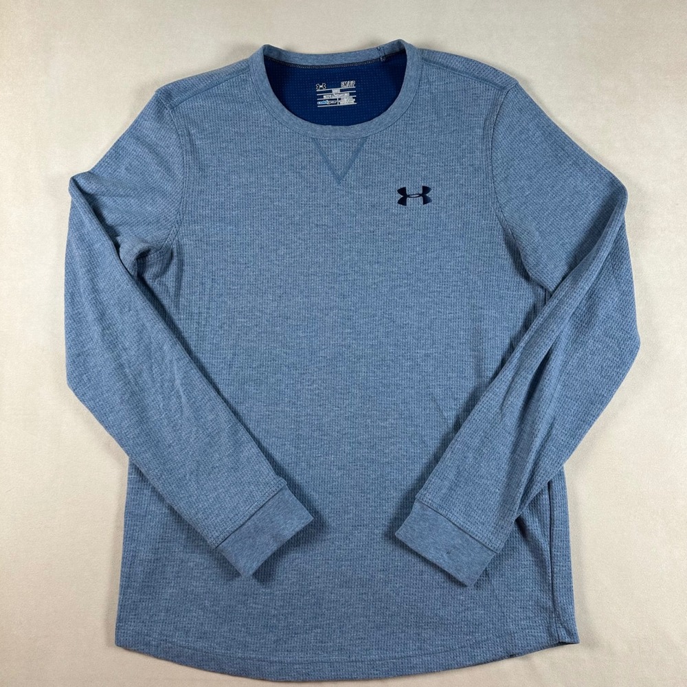 Under Armour ColdGear Men's Small Blue Waffle Knit Long Sleeve Shirt Loose Fit